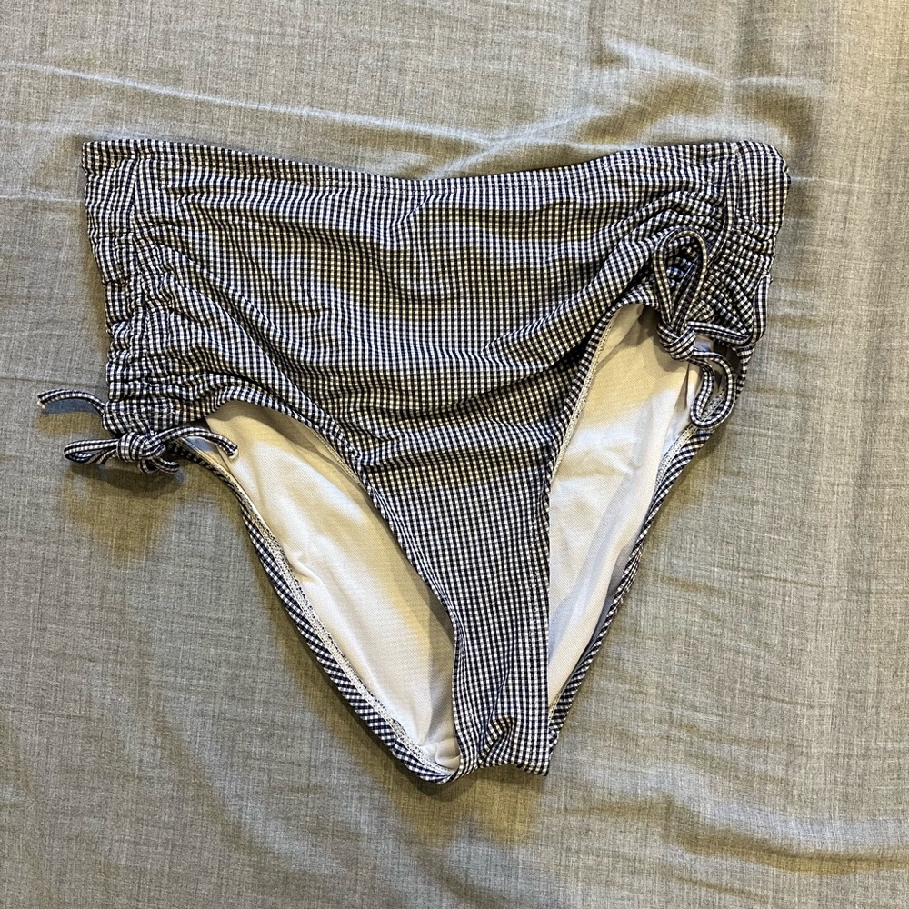 Navy and White High-Waisted Bikini Bottom
